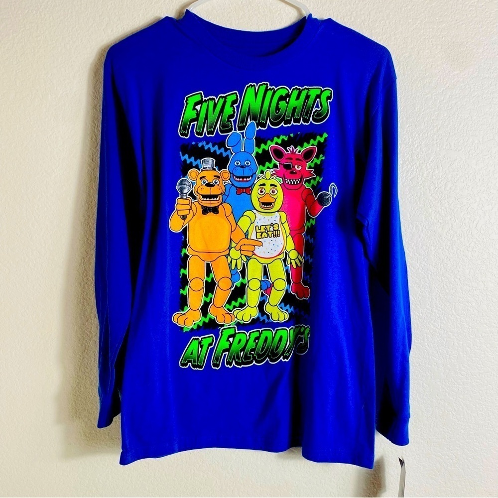 Bioworld Five Nights at Freddy's Long Sleeve Blue Boys Tee Size: Medium